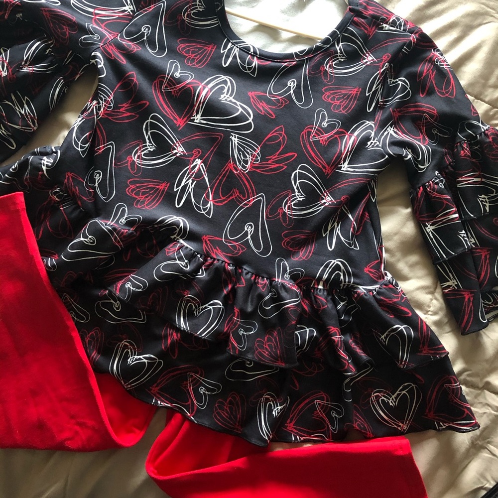Girls 6-6x heart top with red pants